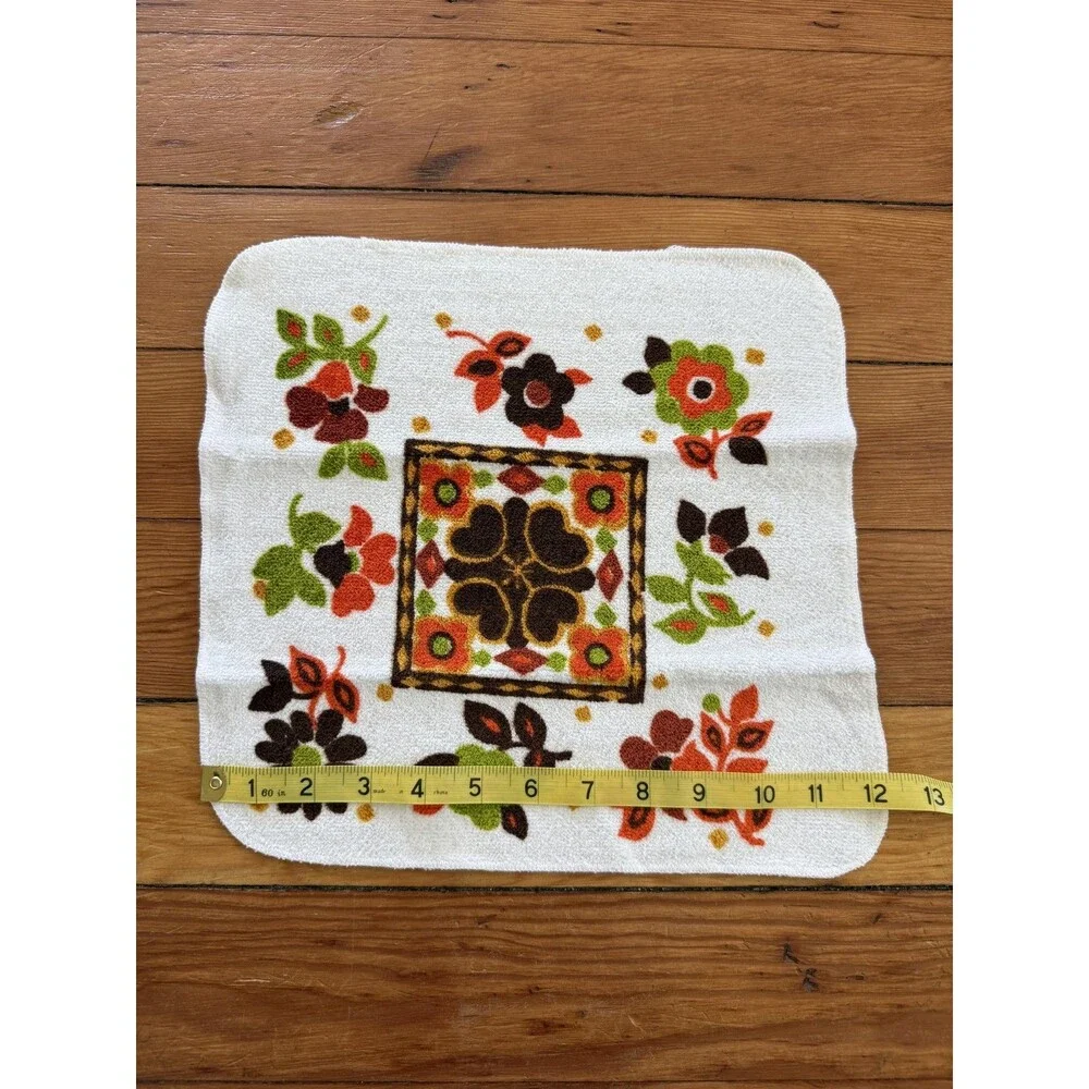 Vintage Fieldcrest Floral Bath Washcloth Towel 12x12 Multicolor Cotton USA Retro